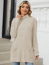 Ribbed Mock Neck Long Sleeve T-Shirt - Trendsi - Flyclothing LLC