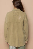 POL Button Down Raw Hem Distressed Shacket - Trendsi