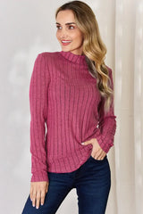 Basic Bae Full Size Ribbed Mock Neck Long Sleeve T-Shirt - ShopBasicbae - Flyclothing LLC