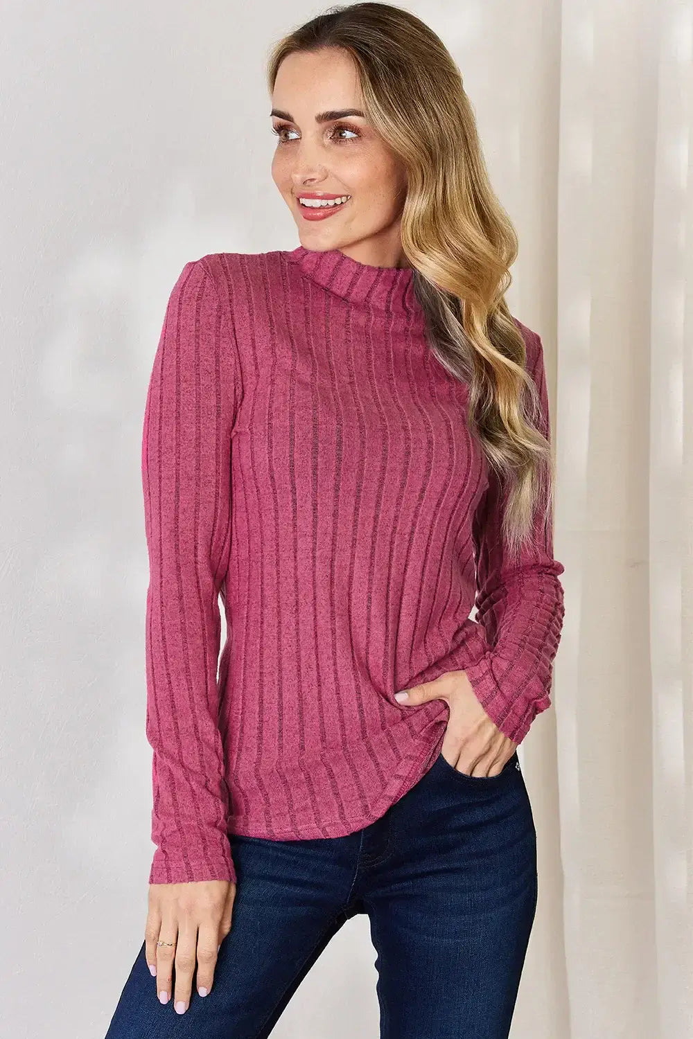 Basic Bae Full Size Ribbed Mock Neck Long Sleeve T-Shirt - ShopBasicbae - Flyclothing LLC