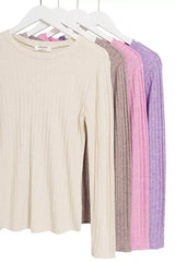 Zenana Ribbed Long Sleeve Round Neck T-Shirt - Trendsi - Flyclothing LLC