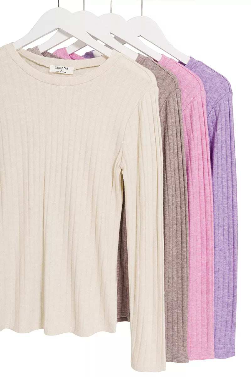 Zenana Ribbed Long Sleeve Round Neck T-Shirt - Trendsi - Flyclothing LLC