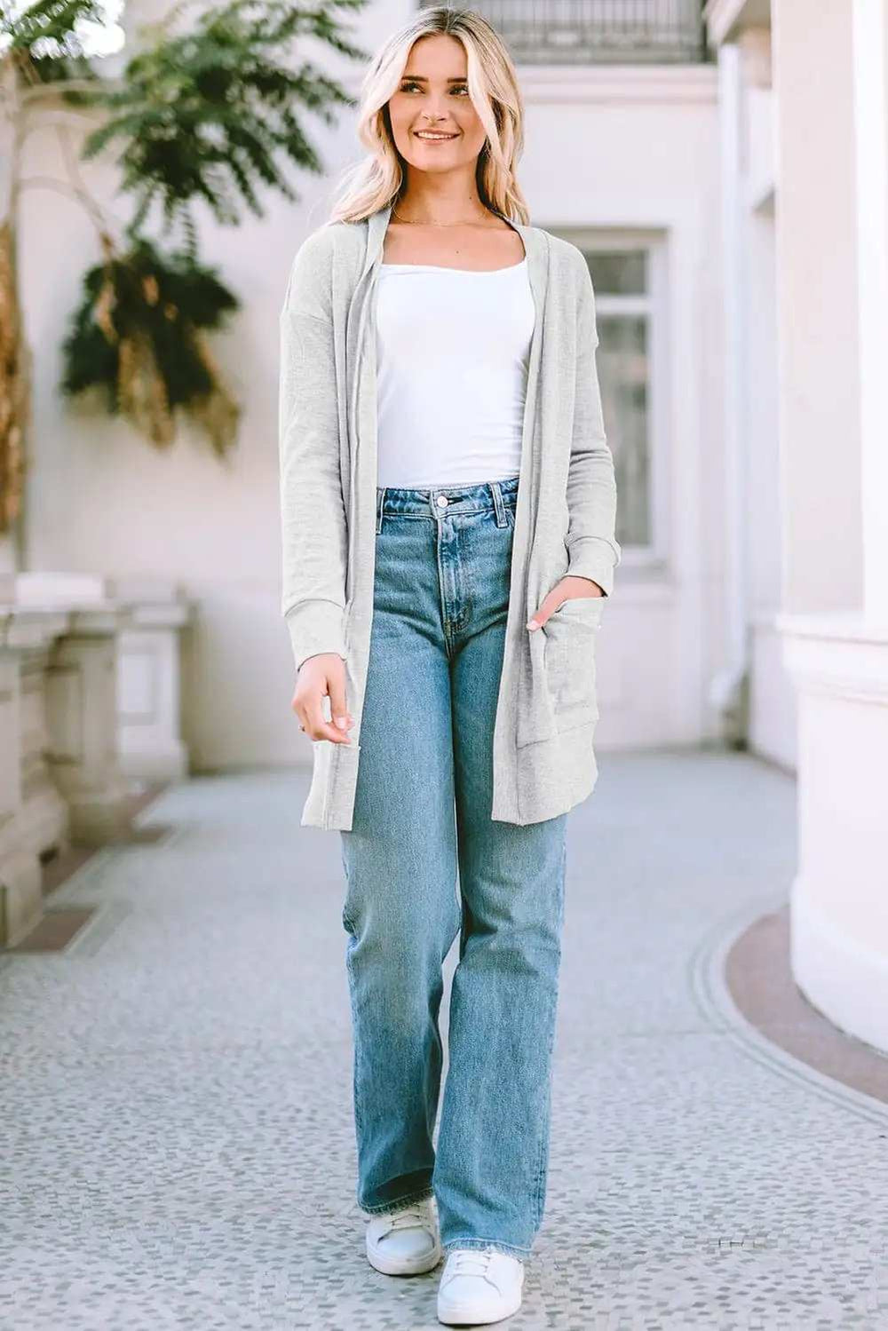 Pocketed Open Front Long Sleeve Cardigan - Trendsi - Flyclothing LLC