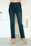 Judy Blue Full Size Button Fly Hem Destroy Straight Jeans - Trendsi - Flyclothing LLC