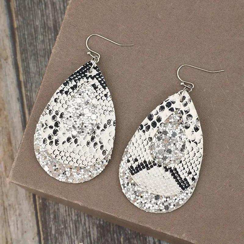 PU Leather Sequin Teardrop Earrings - Trendsi - Flyclothing LLC