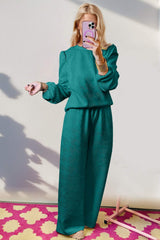 Double Take Texture Long Sleeve Top and Wide Leg Pants Set - Trendsi - Flyclothing LLC