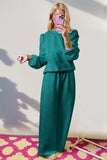 Double Take Texture Long Sleeve Top and Wide Leg Pants Set - Trendsi