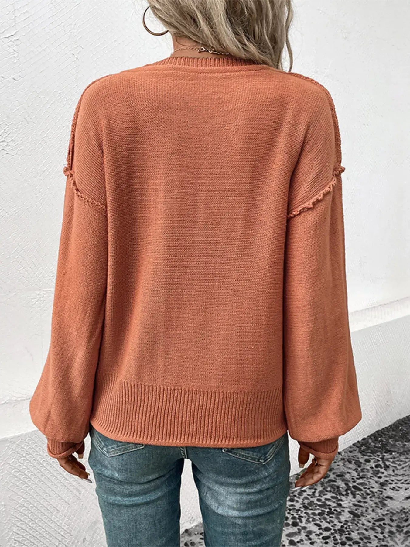 V-Neck Dropped Shoulder Sweater - Trendsi - Flyclothing LLC