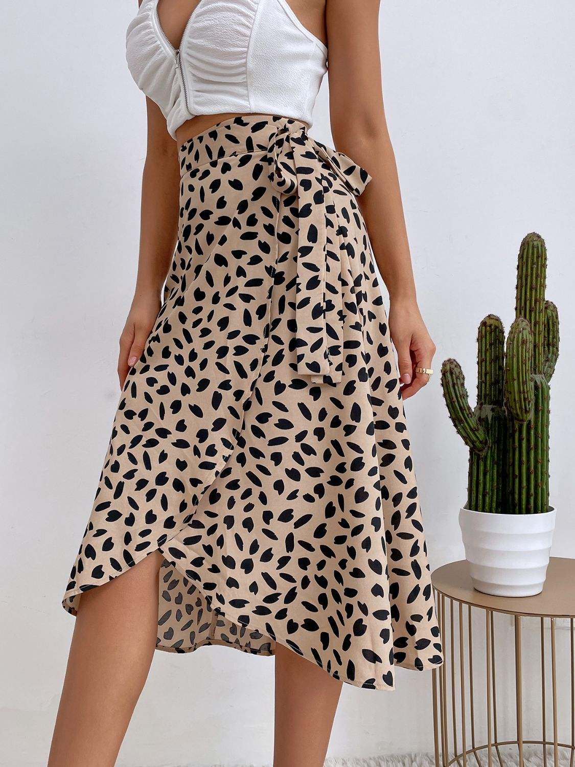 Tied Slit Printed Skirt - Trendsi - Flyclothing LLC