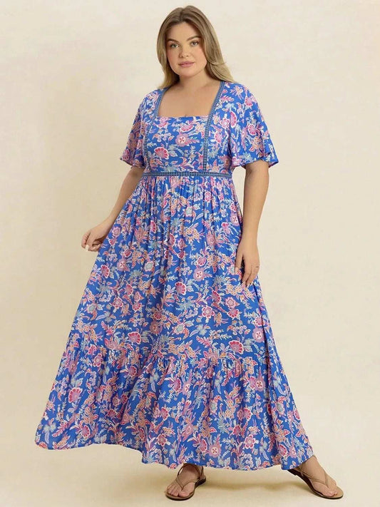 Plus Size Ruched Printed Short Sleeve Dress - Trendsi - Flyclothing LLC