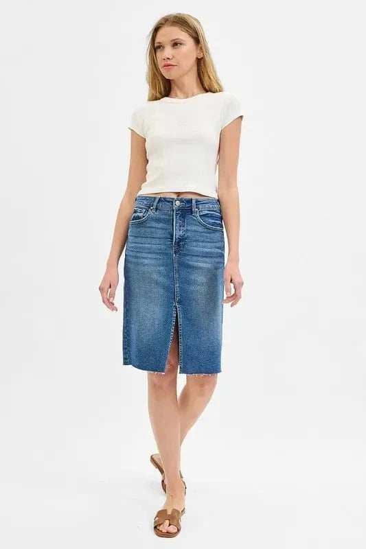RISEN Full Size High Rise Front Slit Pencil Skirts Plus Size - Trendsi - Flyclothing LLC