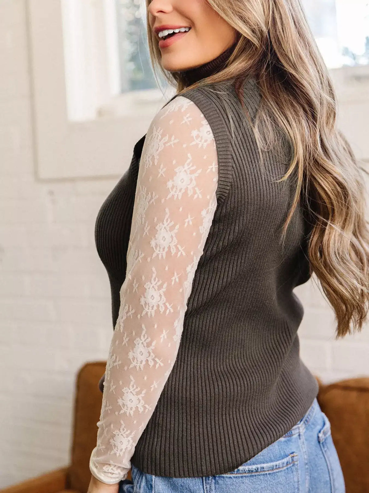 Ribbed Knit High Neck Sleeveless Waist Slim Fit Sweater Vest - Trendsi - Flyclothing LLC