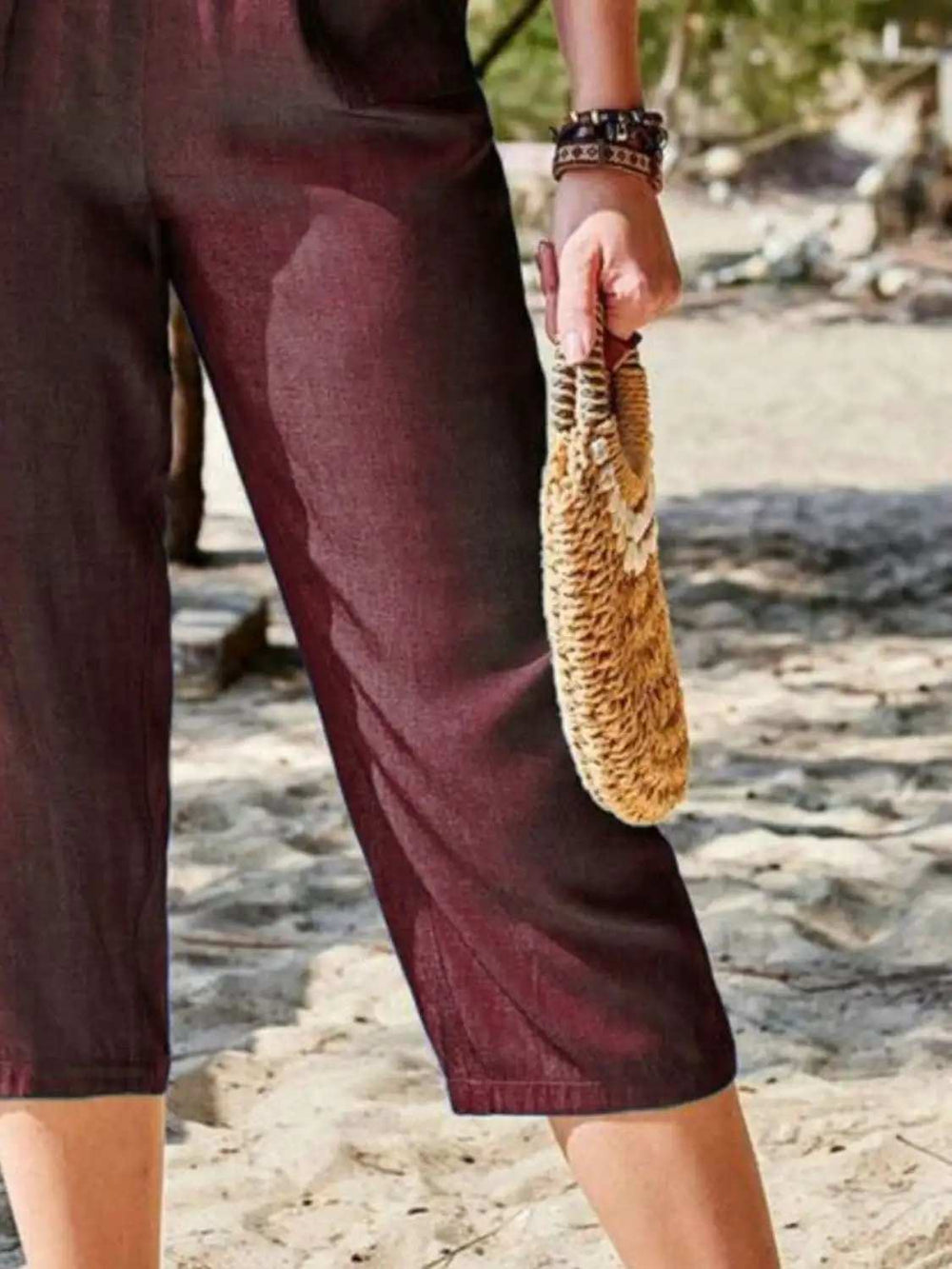 Pocketed Elastic Waist Capris - Trendsi - Flyclothing LLC