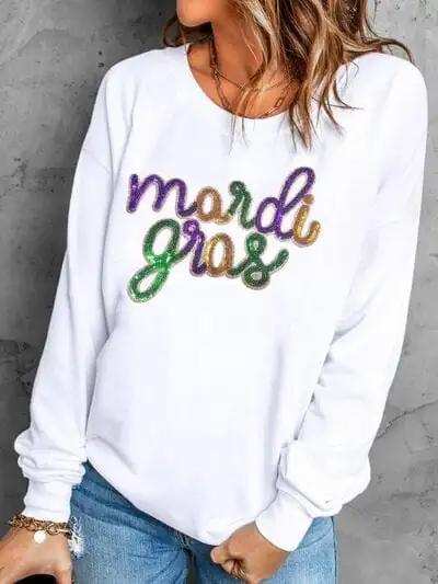 MARDI GRAS Sequin Long Sleeve Sweatshirt - Trendsi - Flyclothing LLC