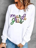 MARDI GRAS Sequin Long Sleeve Sweatshirt - Trendsi