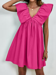 V-Neck Cap Sleeve Mini Dress - Trendsi