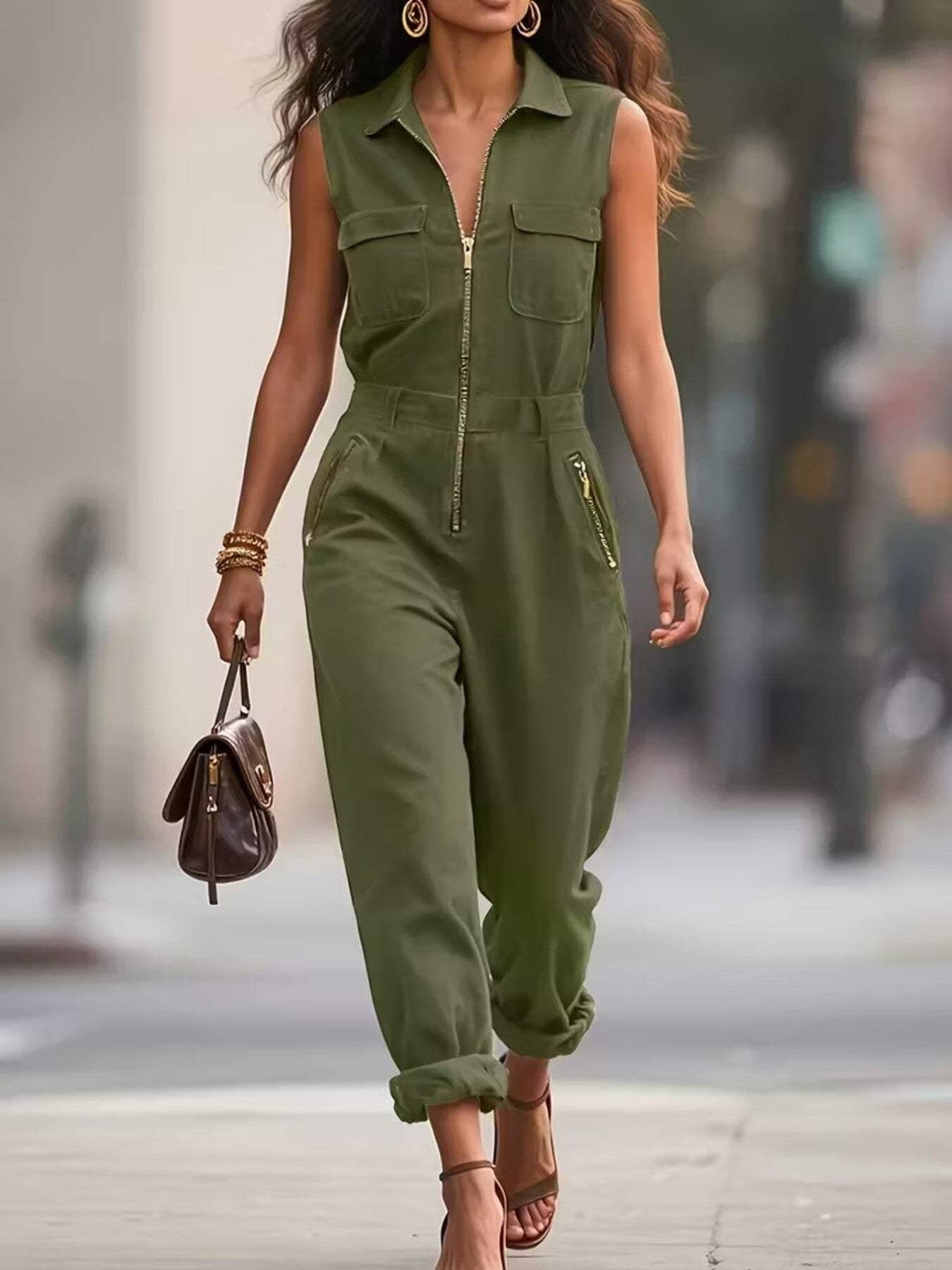 Sleeveless Zip-Up Jumpsuit - Trendsi - Flyclothing LLC