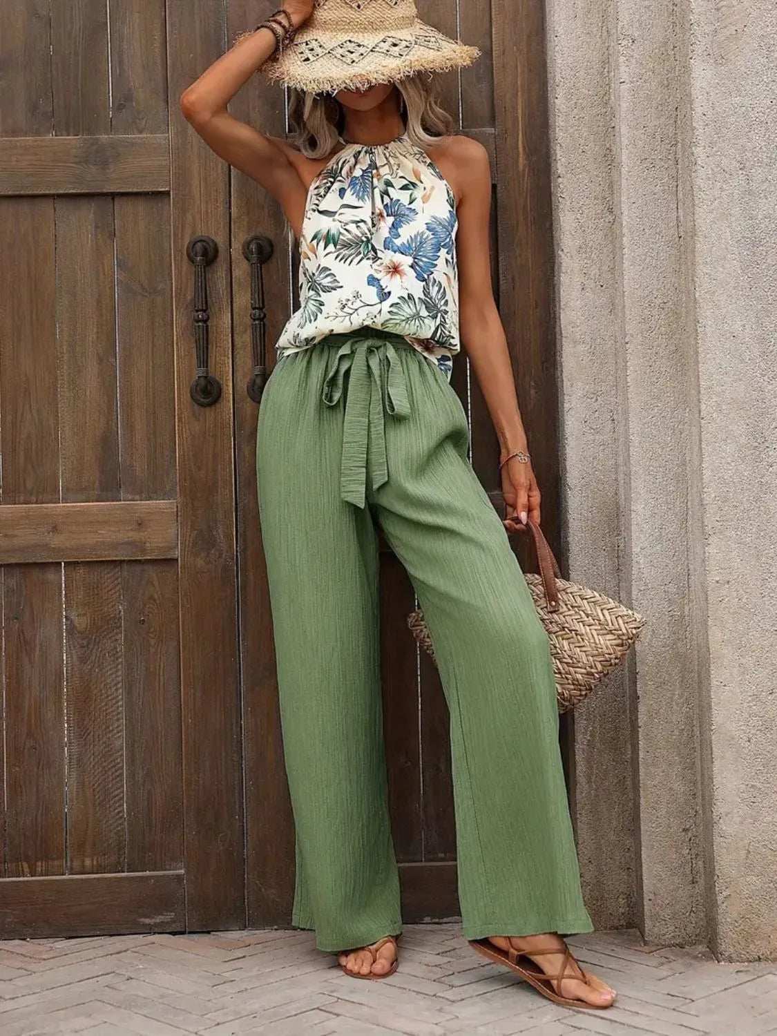 Printed Tank Top and Wide Leg Pants Set - Trendsi - Flyclothing LLC