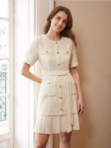 Pleated Hem Round Neck Dress - Trendsi - Flyclothing LLC