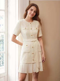 Pleated Hem Round Neck Dress - Trendsi - Flyclothing LLC