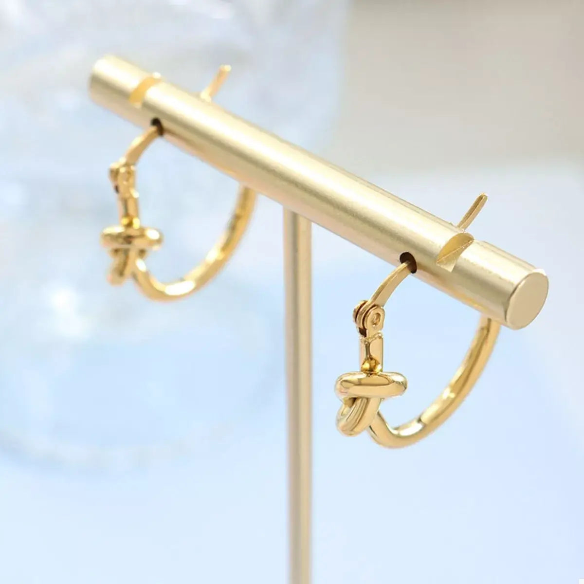 Golden Knot Hoop Earrings - Trendsi - Flyclothing LLC
