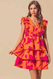 SO ME Floral V Neck Layered Dress with Elasticized Waist - Trendsi - Flyclothing LLC