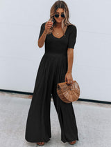 Scoop Neck Short Sleeve Jumpsuit - Trendsi - Flyclothing LLC