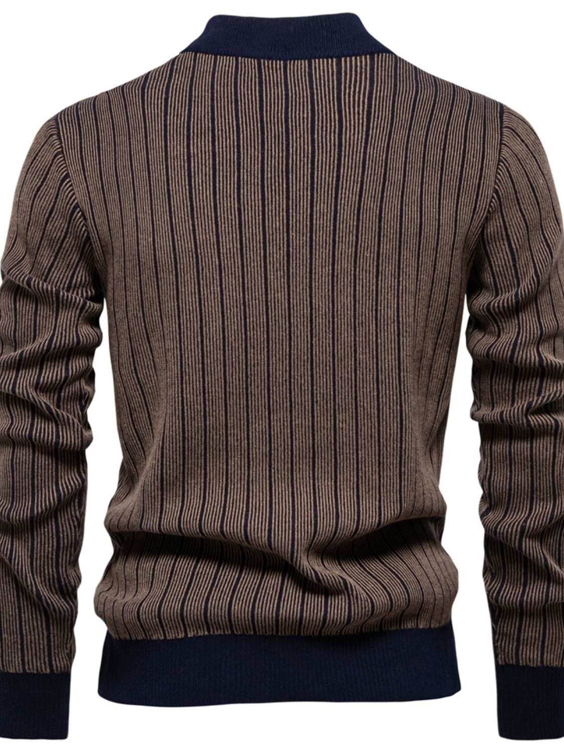 Men's Mock Neck Contrast Striped Sweater - Trendsi - Flyclothing LLC