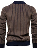 Men's Mock Neck Contrast Striped Sweater - Trendsi