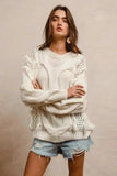 BiBi Faux Fur Detailed Pointelle Cable Knit Sweater - Trendsi - Flyclothing LLC