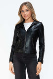 Snobbish Faux Leather Zip Up Drawstring Hooded Jacket - Trendsi - Flyclothing LLC