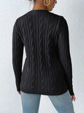 Cable-Knit Round Neck Long Sleeve Sweater - Trendsi - Flyclothing LLC