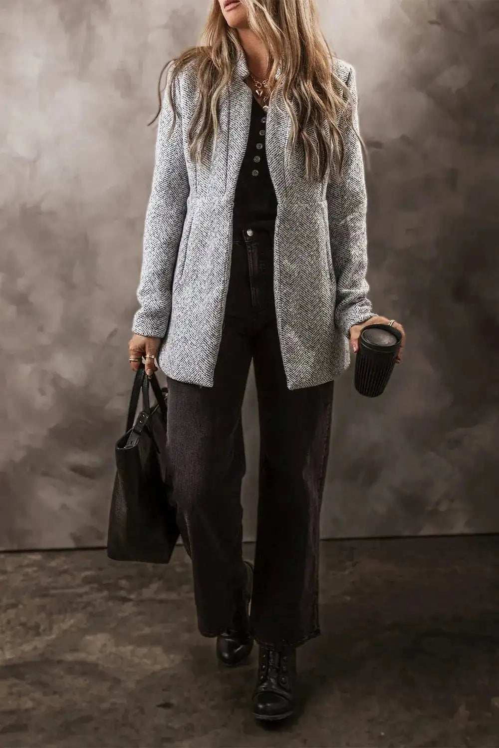 Open Front Long Sleeve Jacket - Trendsi - Flyclothing LLC