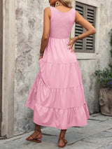 Smocked Scoop Neck Sleeveless Tank Dress - Trendsi - Flyclothing LLC