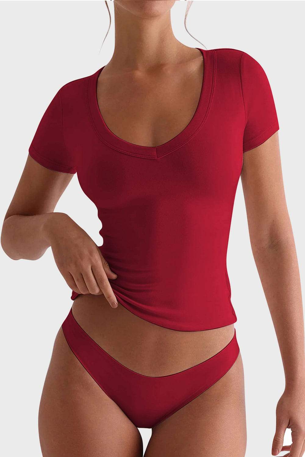 Lovelet Scoop Neck Short Sleeve T-Shirt - Trendsi - Flyclothing LLC