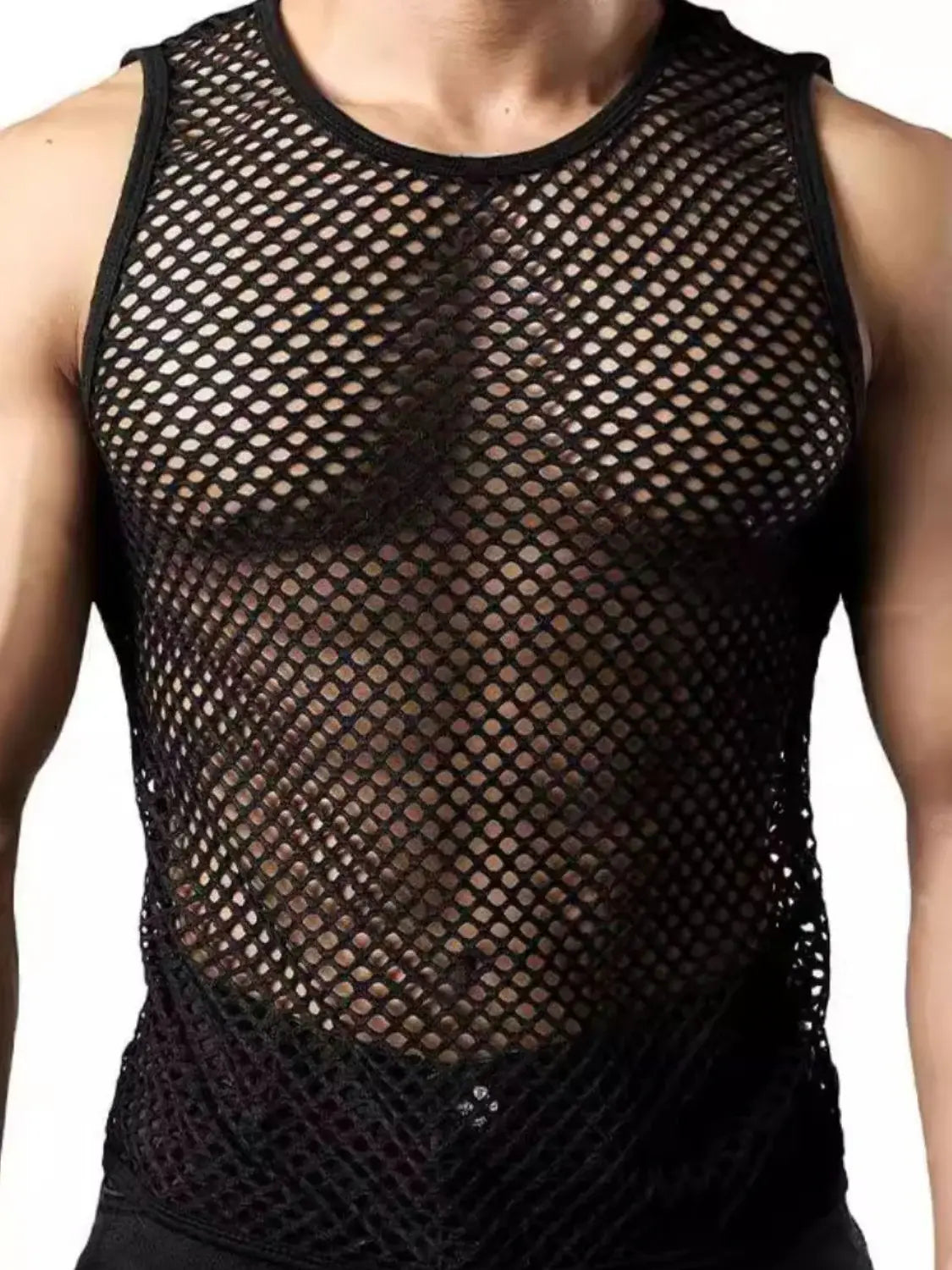 Men's Openwork Round Neck Tank - Trendsi - Flyclothing LLC