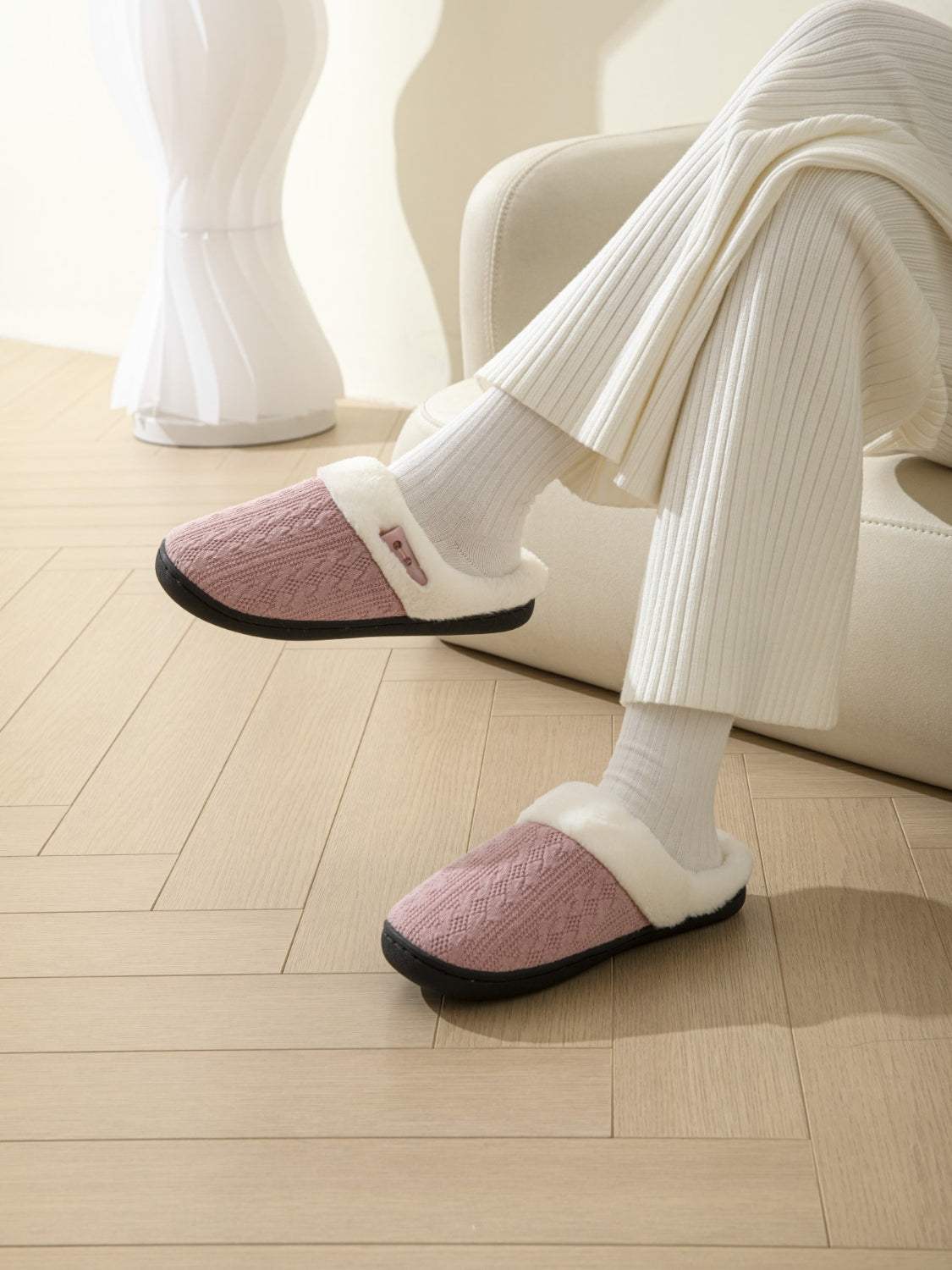 Horn Buckle Furry Texture Flat Slippers - Trendsi - Flyclothing LLC