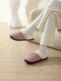 Horn Buckle Furry Texture Flat Slippers - Trendsi