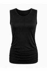 Cotton Lycra Ruche Tank - Black
