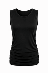 Cotton Lycra Ruche Tank - Black - PLANET by Lauren G - Flyclothing LLC