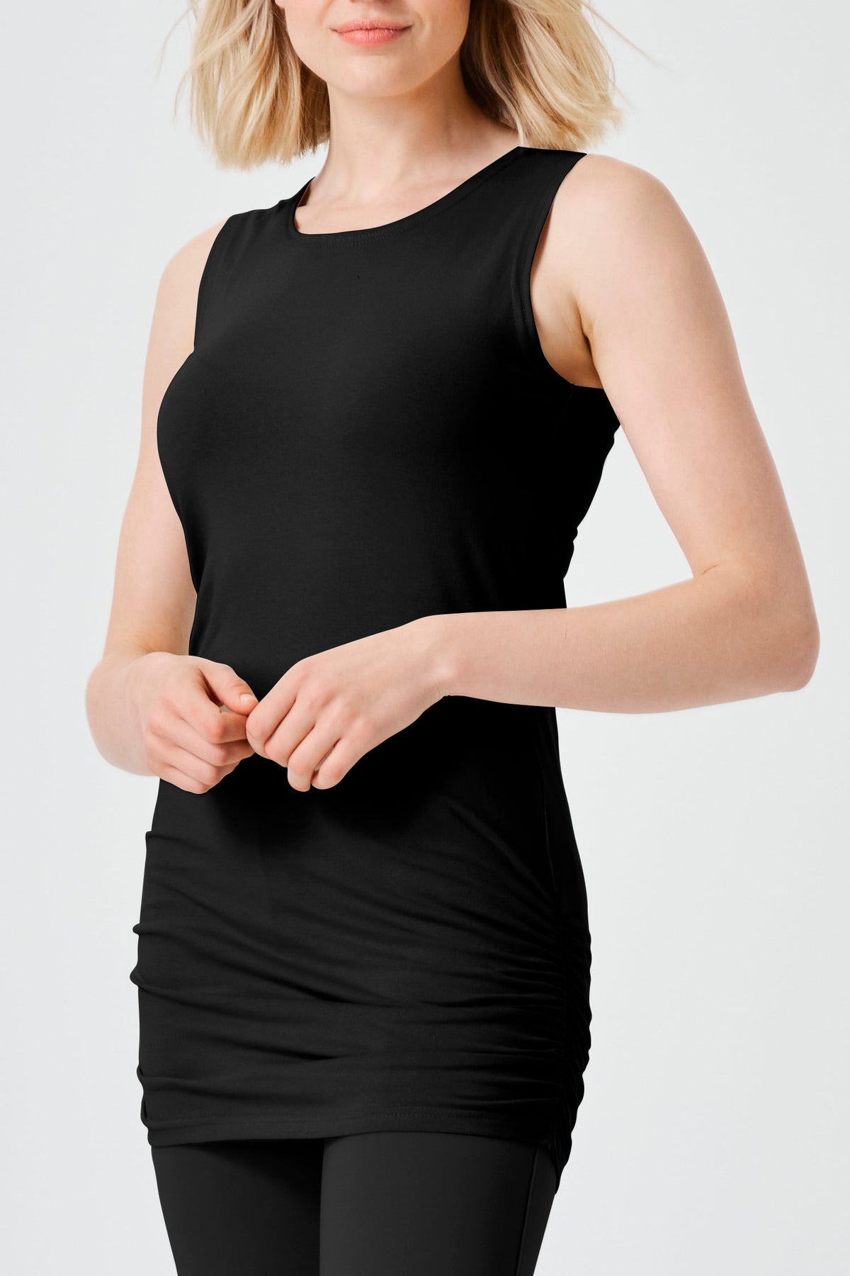 Cotton Lycra Ruche Tank - Black - PLANET by Lauren G - Flyclothing LLC