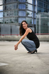 Cotton Lycra Ruche Tank - Black - PLANET by Lauren G - Flyclothing LLC