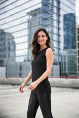 Cotton Lycra Ruche Tank - Black - PLANET by Lauren G - Flyclothing LLC