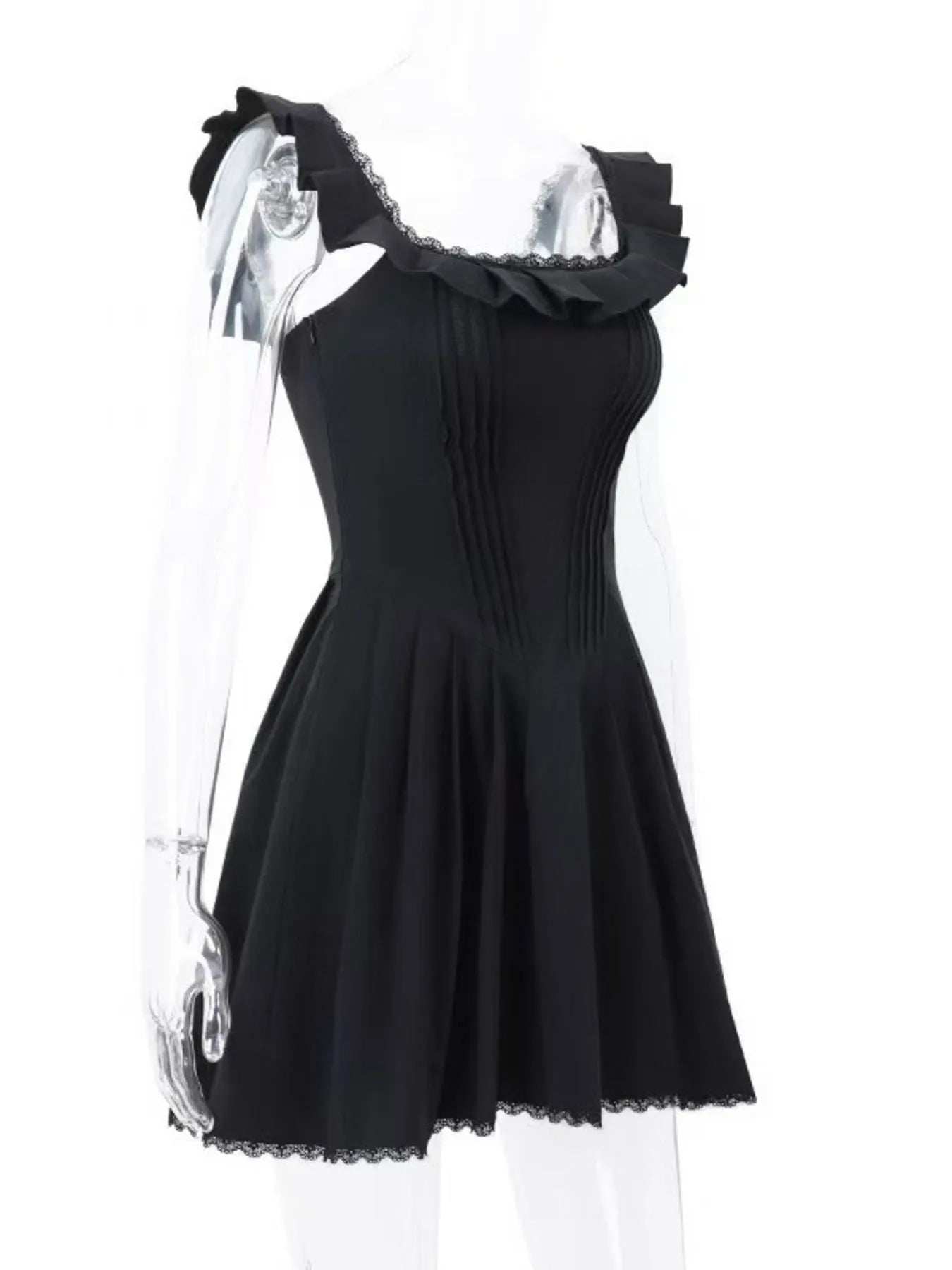 Square Neck Pleated Mini Dress - Trendsi - Flyclothing LLC