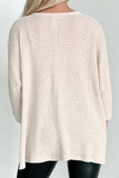 Waffle-Knit Slit Round Neck Long Sleeve Top - Trendsi - Flyclothing LLC