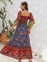 Floral Flounce Sleeve Midi Dress - Trendsi - Flyclothing LLC