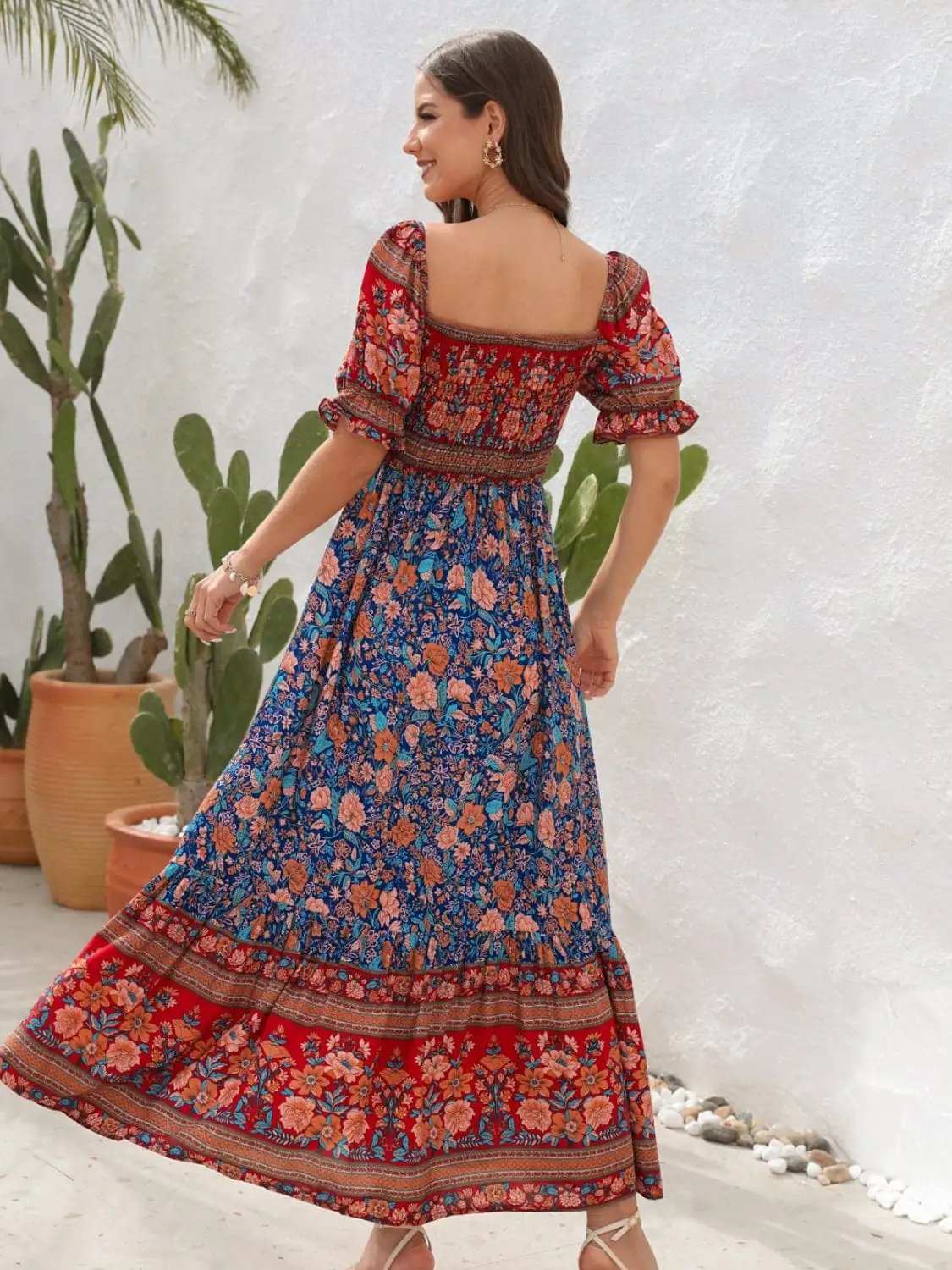 Floral Flounce Sleeve Midi Dress - Trendsi - Flyclothing LLC