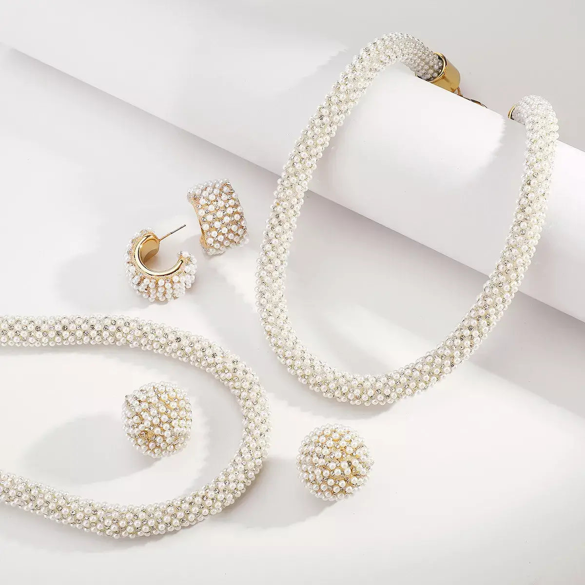 Pearl Embellished Earrings and Necklace Jewelry Set - Trendsi - Flyclothing LLC