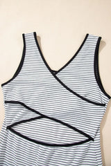 Stripe Crisscross Side Slits Slim Fit Sleeveless Midi Dress - Trendsi - Flyclothing LLC