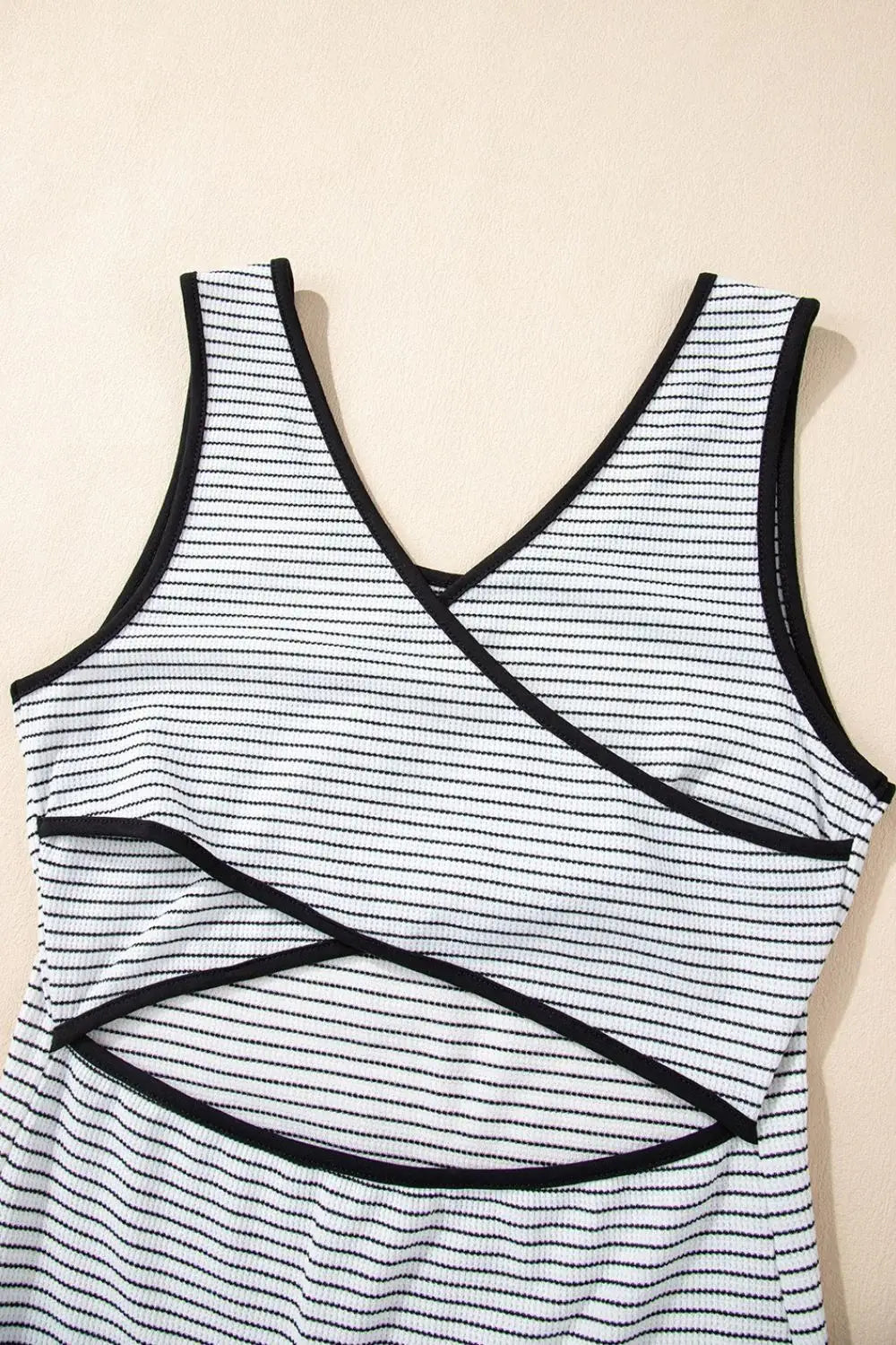 Stripe Crisscross Side Slits Slim Fit Sleeveless Midi Dress - Trendsi - Flyclothing LLC